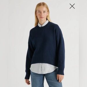 100% Organic Cotton Boyfriend Crew Sweater in Navy